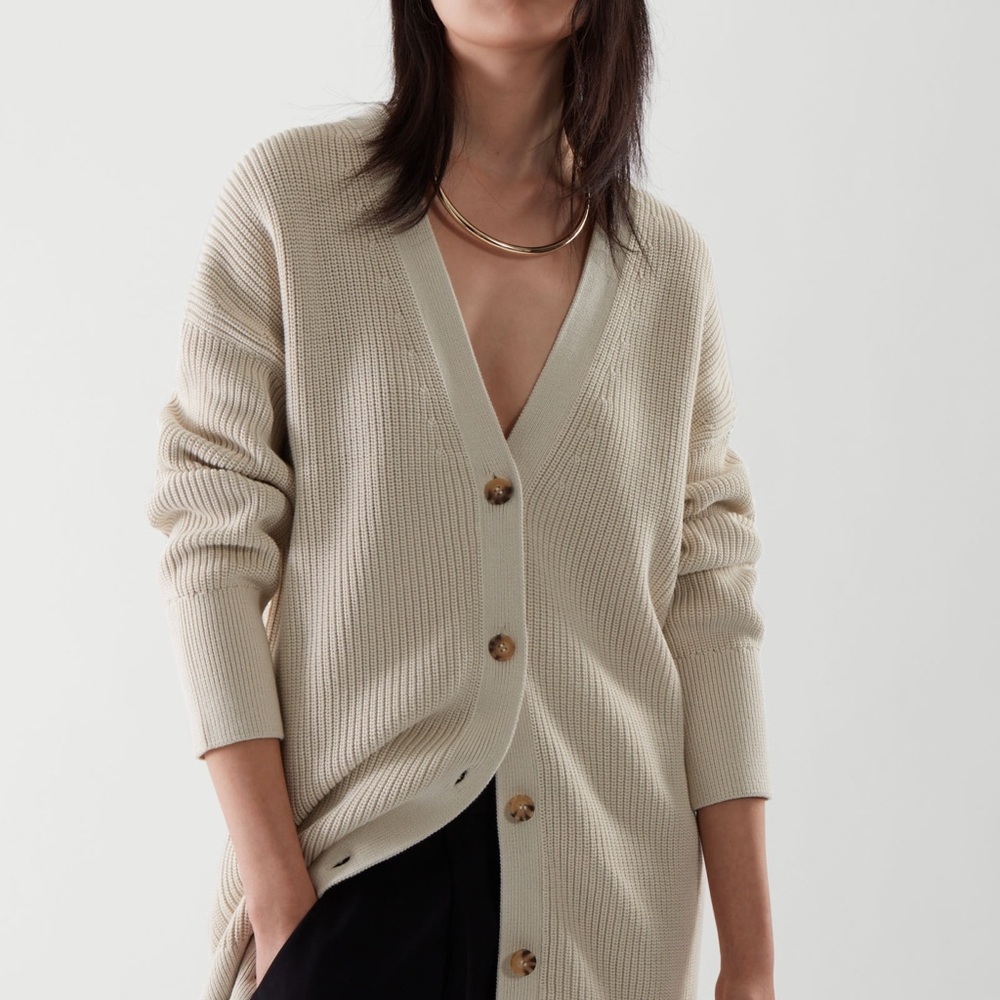 COS Cream Heavy Knit Oversized Button-Up Cardigan